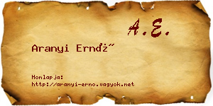 Aranyi Ernő névjegykártya